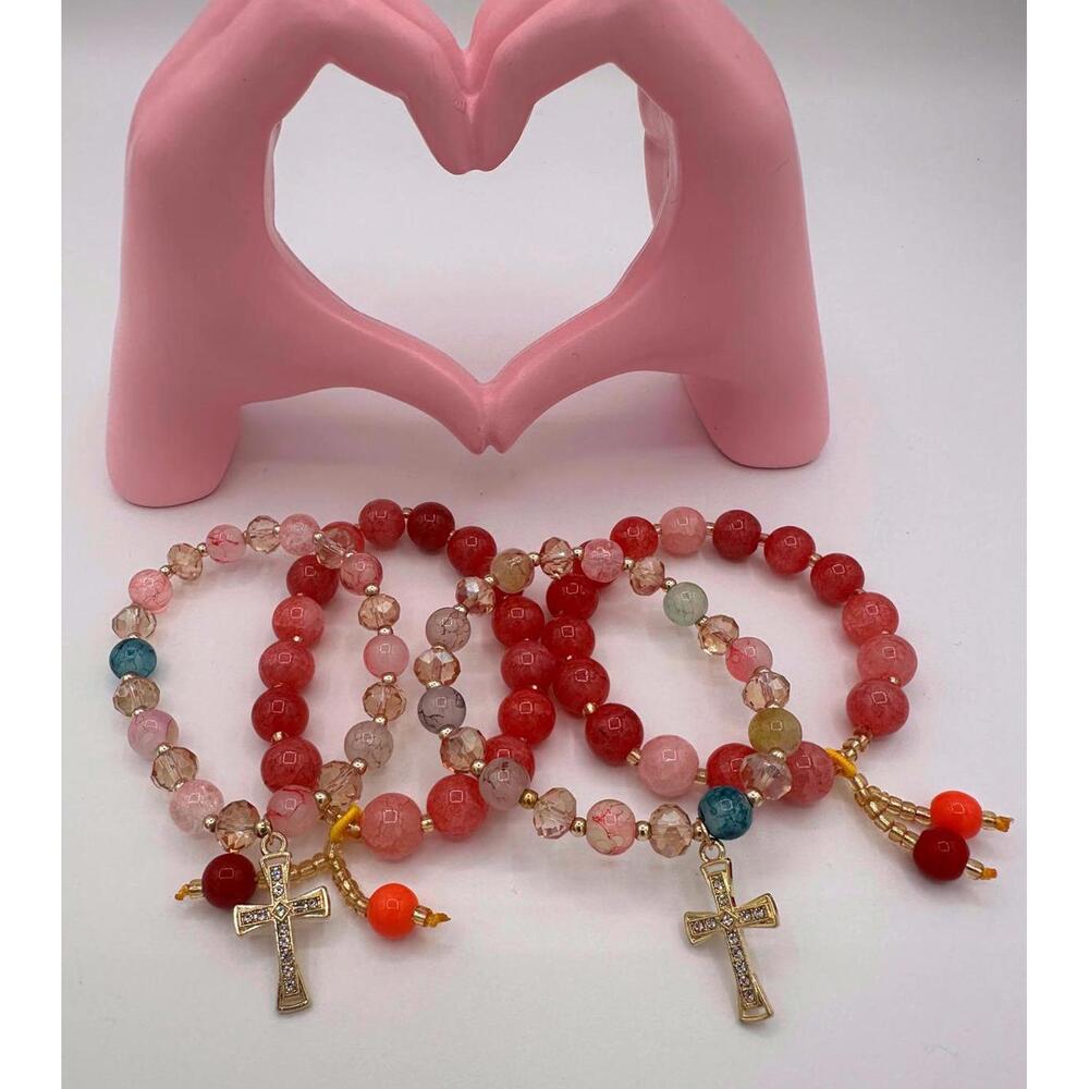 Gorgeous Stackable Glass Beaded Bracelets With Cr… - image 1